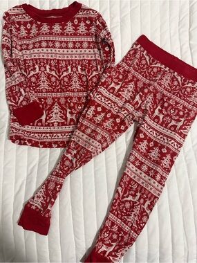 Little Sleepies reindeer cheer red  & White Holiday Fair Isle Kids Pajama Set
